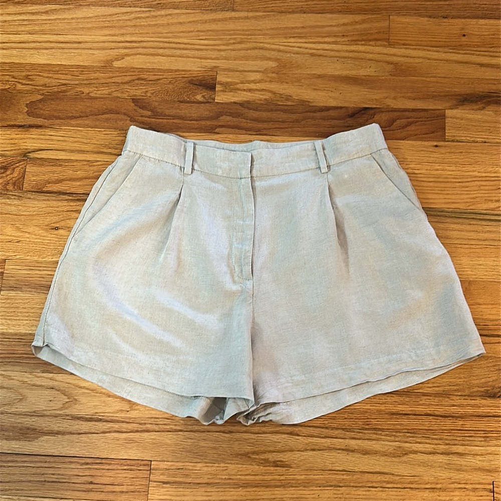 🌺 H&M Beige Pleated Linen Blend Shorts Sz 12 - Picture 4 of 7